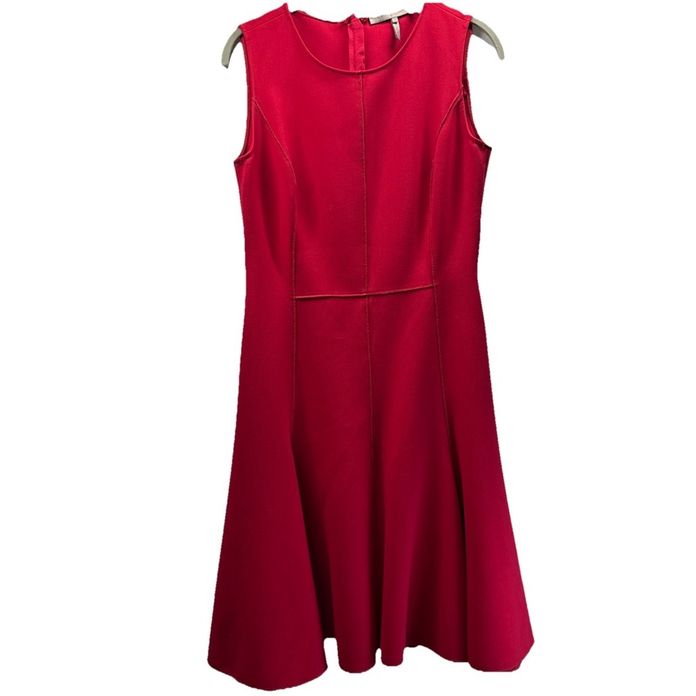 Halston Heritage Dress Size 4 Solid‎ Red Fit Flair Full Sweep Sleeveless Zipper